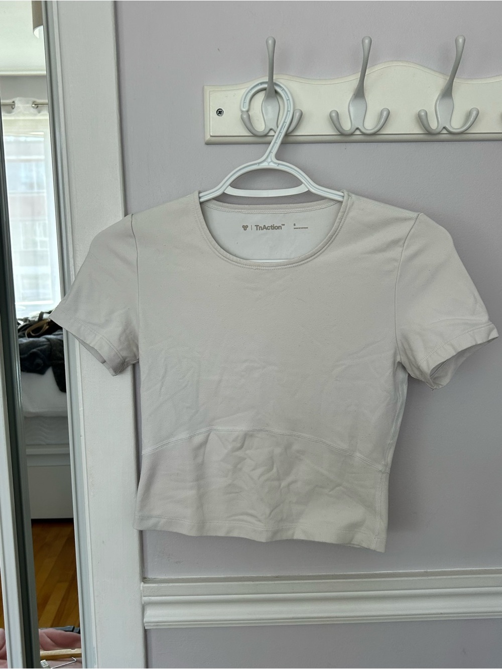 TNA Short Sleeve Crop Top in Light Beige